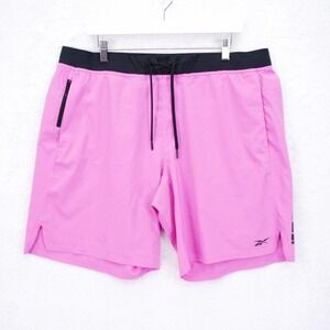 Reebok Speedwick Pink Black Swim Trunks XL Elastic Waist 39 / 9 Shorts Drawstrin